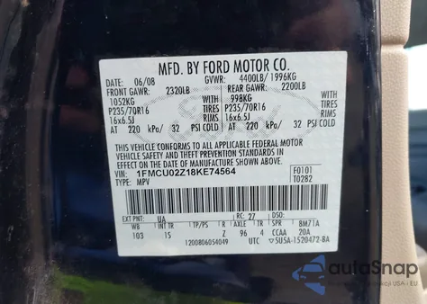 2008 Ford Escape Xls/Xls Manual из США, поврежденный, VIN 1FMCU02Z18KE74564